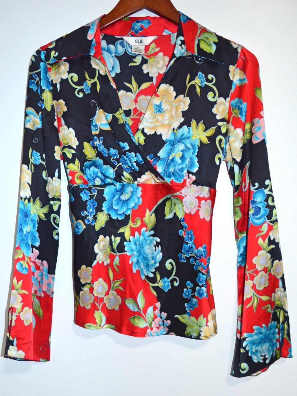 S.L.B. Women’s Silk Floral Blouse Medium Fairycore Cottagecore Colorful